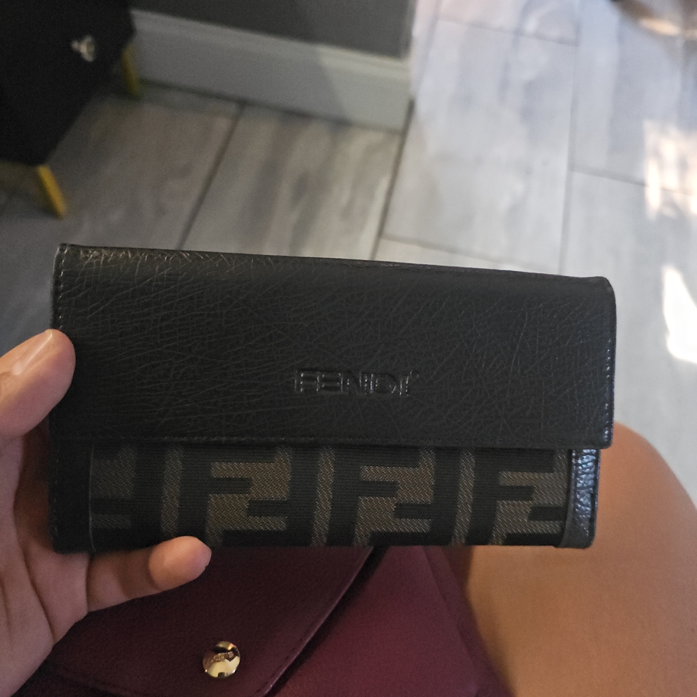 Fendi Black and Brown Logo Wallet